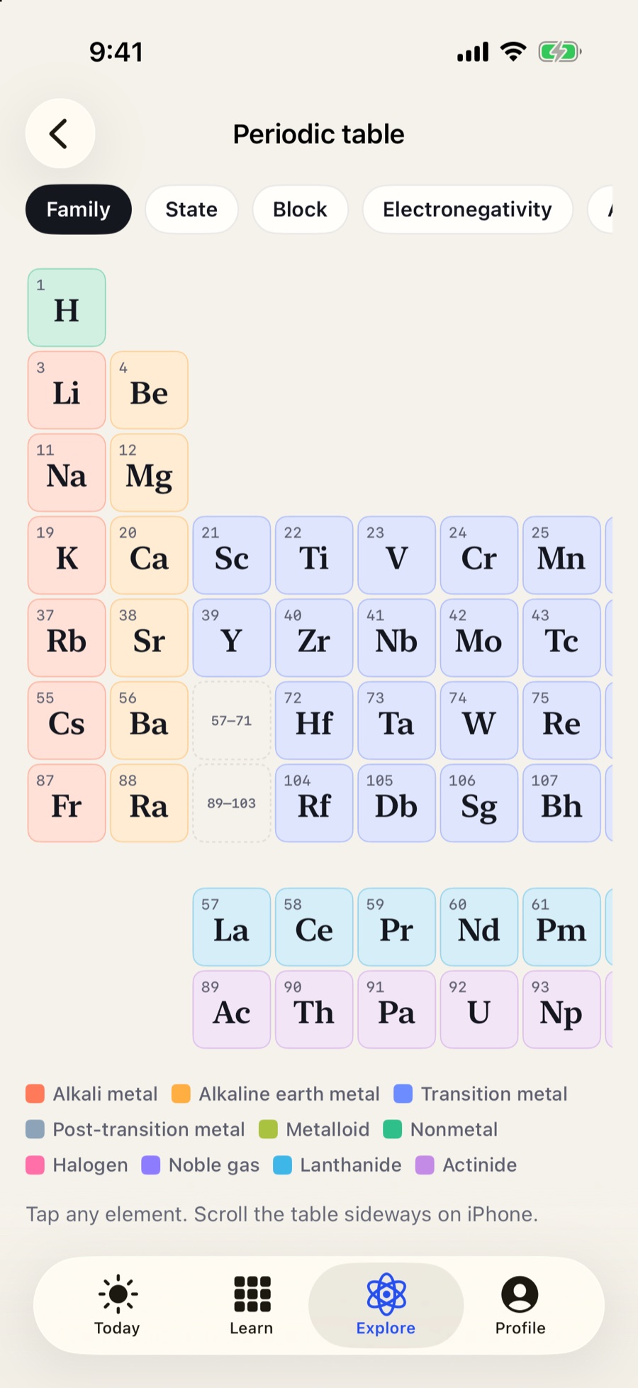 The interactive periodic table colored by element family.